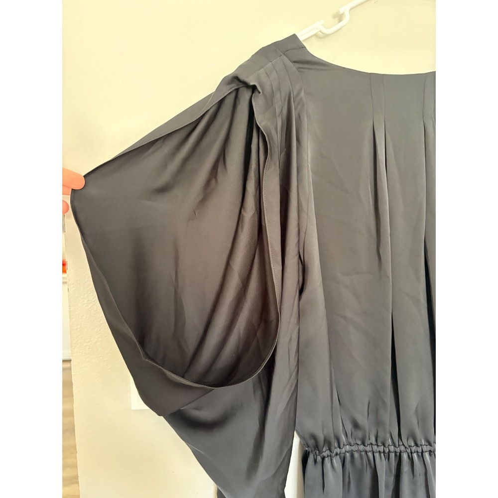 Ramy Brook Black Dolman Sleeve V-Neck Mini Dress Large Pleated Cocktail Evening - Picture 4 of 7